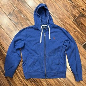 Mens Polo Ralph Lauren Zip up hoodie. Color: Blue, Size Large. (Fair Condition)